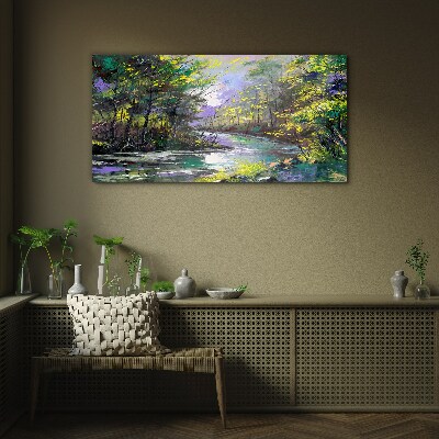 Obraz na Szkle malarstwo las rzeka drzewa