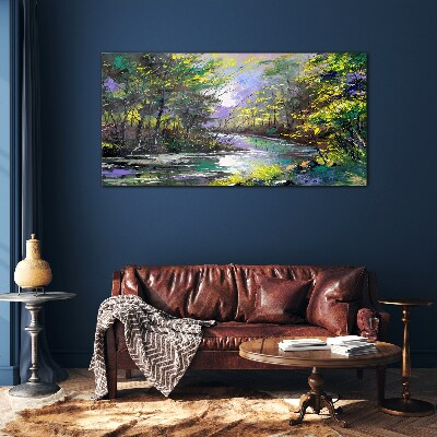 Obraz na Szkle malarstwo las rzeka drzewa