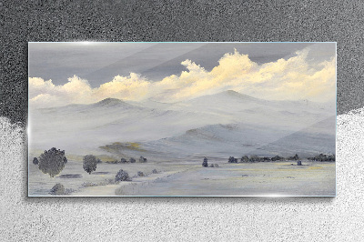 Obraz Szklany Mglista panorama górska
