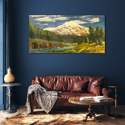 Obraz na Szkle Malarstwo góry chmury