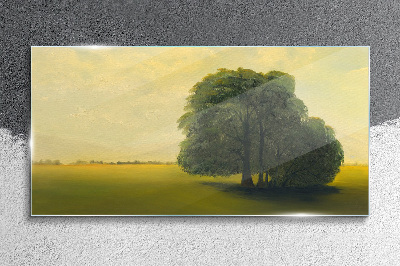 Obraz Szklany Malarstwo drzewa niebo pole
