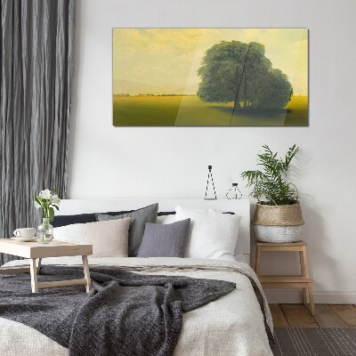 Obraz Szklany Malarstwo drzewa niebo pole