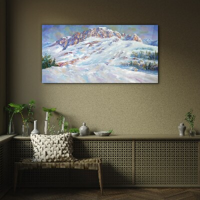 Obraz Szklany Malarstwo zima góry śnieg