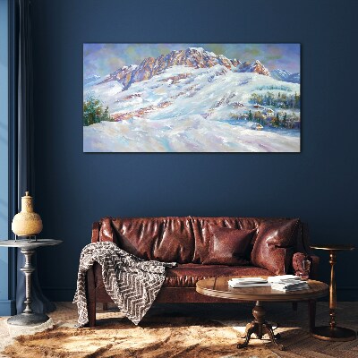 Obraz Szklany Malarstwo zima góry śnieg