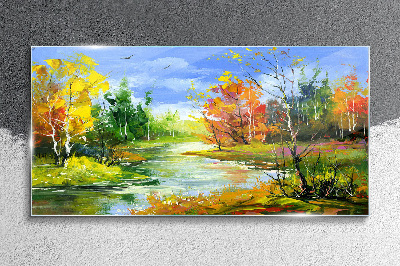 Obraz na Szkle Malarstwo las rzeka przyroda