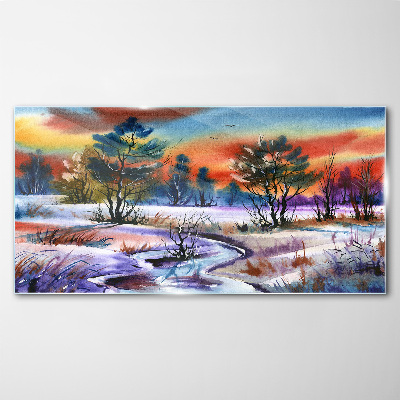 Obraz Szklany malarstwo zima drzewa