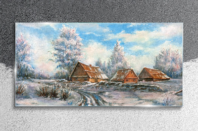 Obraz Szklany zima chaty drzewa przyroda