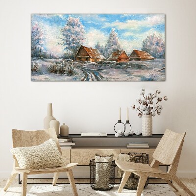 Obraz Szklany zima chaty drzewa przyroda