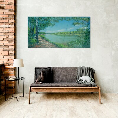 Obraz na Szkle Malarstwo rzeka las przyroda