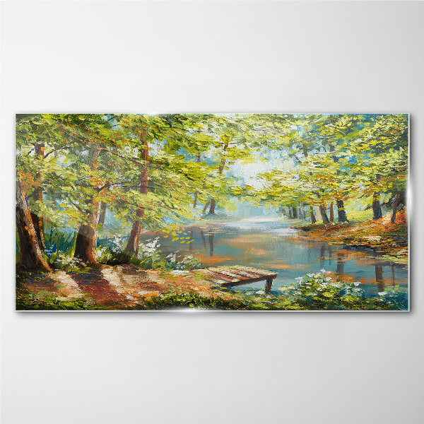 Obraz Szklany malarstwo las rzeka przyroda