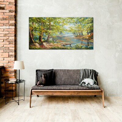 Obraz Szklany malarstwo las rzeka przyroda