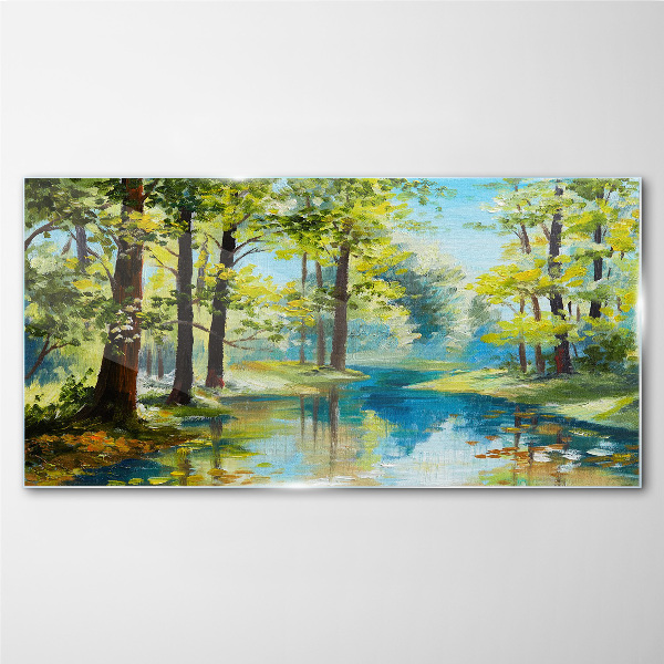 Obraz na Szkle malarstwo las rzeka przyroda