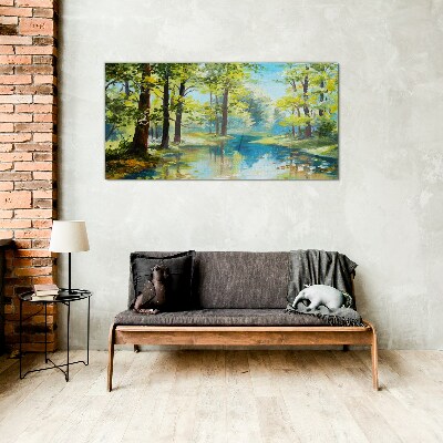 Obraz na Szkle malarstwo las rzeka przyroda
