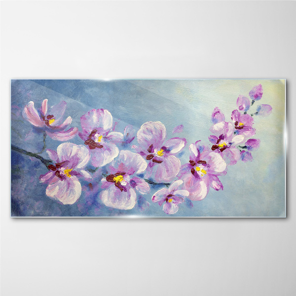 Obraz Szklany Kwiatowe orchidee na niebieskim tle