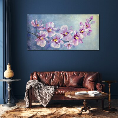 Obraz Szklany Kwiatowe orchidee na niebieskim tle
