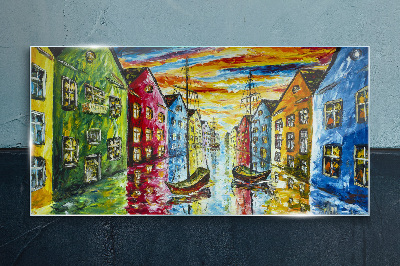 Obraz na Szkle Kolorowe kamienice nad rzeką