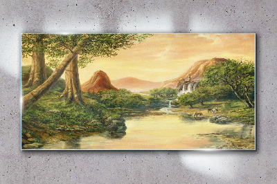 Obraz Szklany fantasy drzewa góry krajobraz