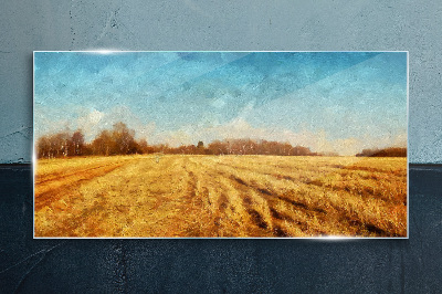 Obraz Szklany wieś pole las niebo