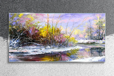Obraz na Szkle zima drzewa rzeka przyroda