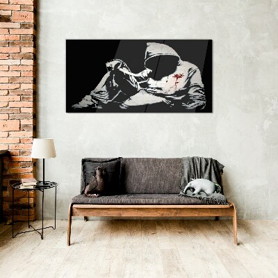 Obraz na Szkle Mężczyzna z nożem Banksy