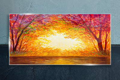 Obraz Szklany woda jesień zachód słońca