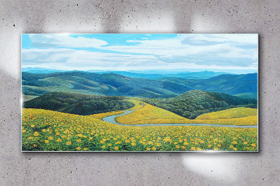 Obraz Szklany Kwiaty Góry Drzewa Krajobraz