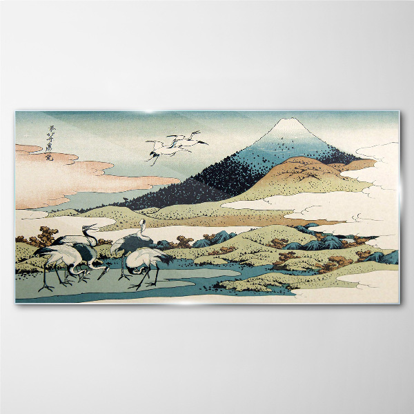 Obraz Szklany Cranes by a Mountain
