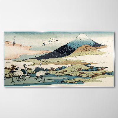 Obraz Szklany Cranes by a Mountain