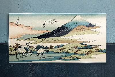 Obraz Szklany Cranes by a Mountain