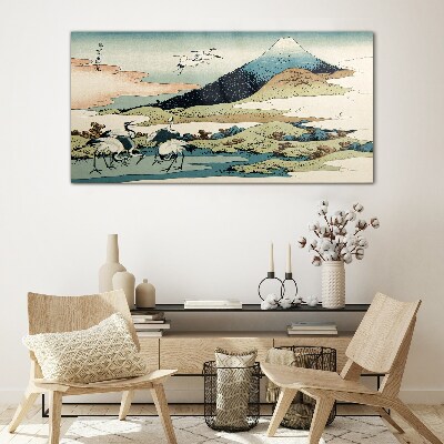 Obraz Szklany Góra Zwierzę Ptaki Japoński
