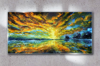 Obraz na Szkle Jezioro Drzewa niebo Słońce