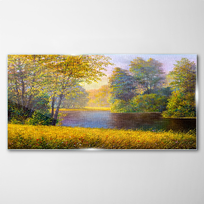 Obraz Szklany las kwiaty rzeka przyroda
