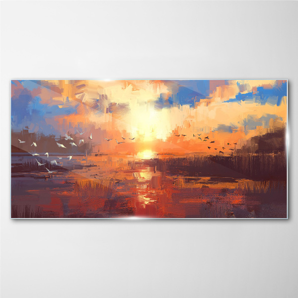 Obraz na Szkle Jezioro Chmury Zachód słońca