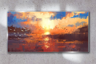 Obraz na Szkle Jezioro Chmury Zachód słońca