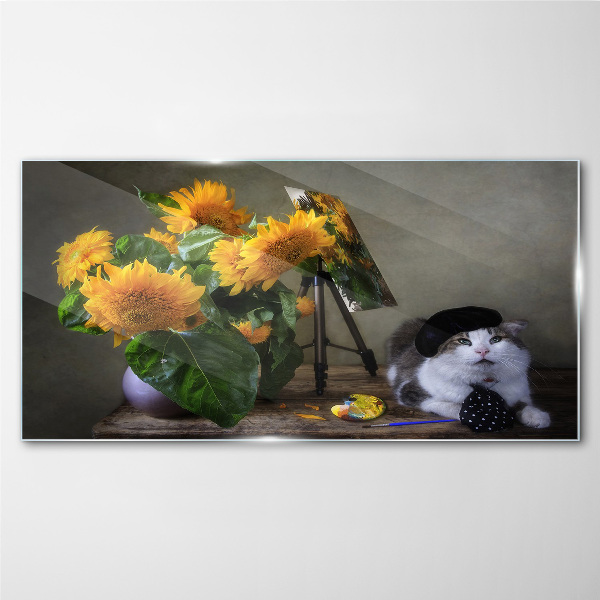 Obraz na Szkle Kwiaty Zwierzę Kot