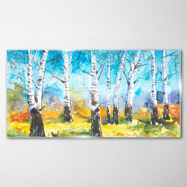 Obraz Szklany Birch Trees in Vibrant Landscape