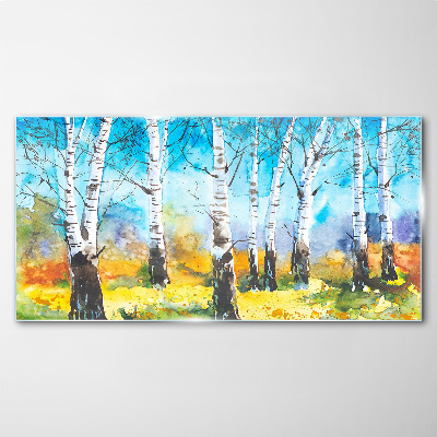 Obraz Szklany Birch Trees in Vibrant Landscape
