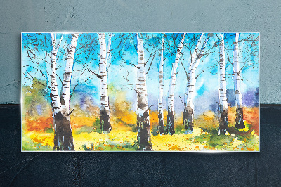 Obraz Szklany Birch Trees in Vibrant Landscape
