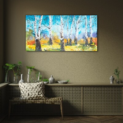 Obraz Szklany Birch Trees in Vibrant Landscape