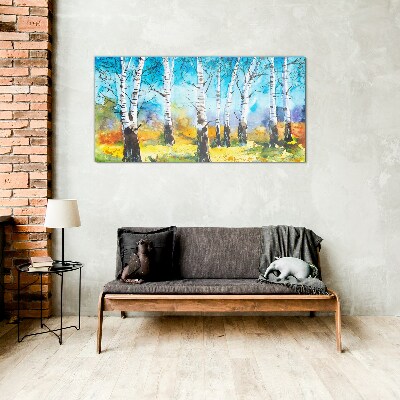 Obraz Szklany Birch Trees in Vibrant Landscape