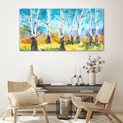 Obraz Szklany Birch Trees in Vibrant Landscape