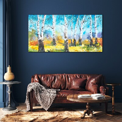 Obraz Szklany Birch Trees in Vibrant Landscape