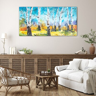 Obraz Szklany Birch Trees in Vibrant Landscape