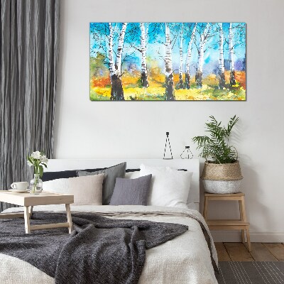 Obraz Szklany Birch Trees in Vibrant Landscape