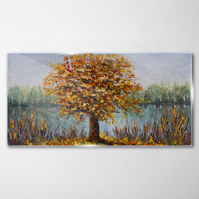 Obraz na Szkle Jezioro Drzewa Jesień Liście