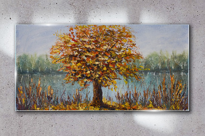 Obraz na Szkle Jezioro Drzewa Jesień Liście
