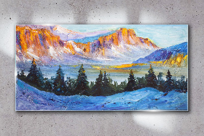 Obraz Szklany zima śnieg drzewa góry