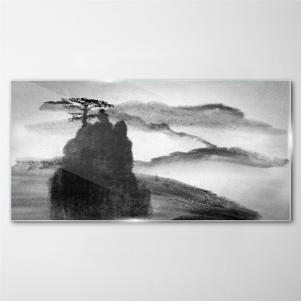 Obraz na Szkle Góra Drzewo Mgła