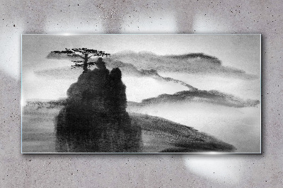 Obraz na Szkle Góra Drzewo Mgła