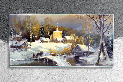 Obraz na Szkle zima śnieg wieś